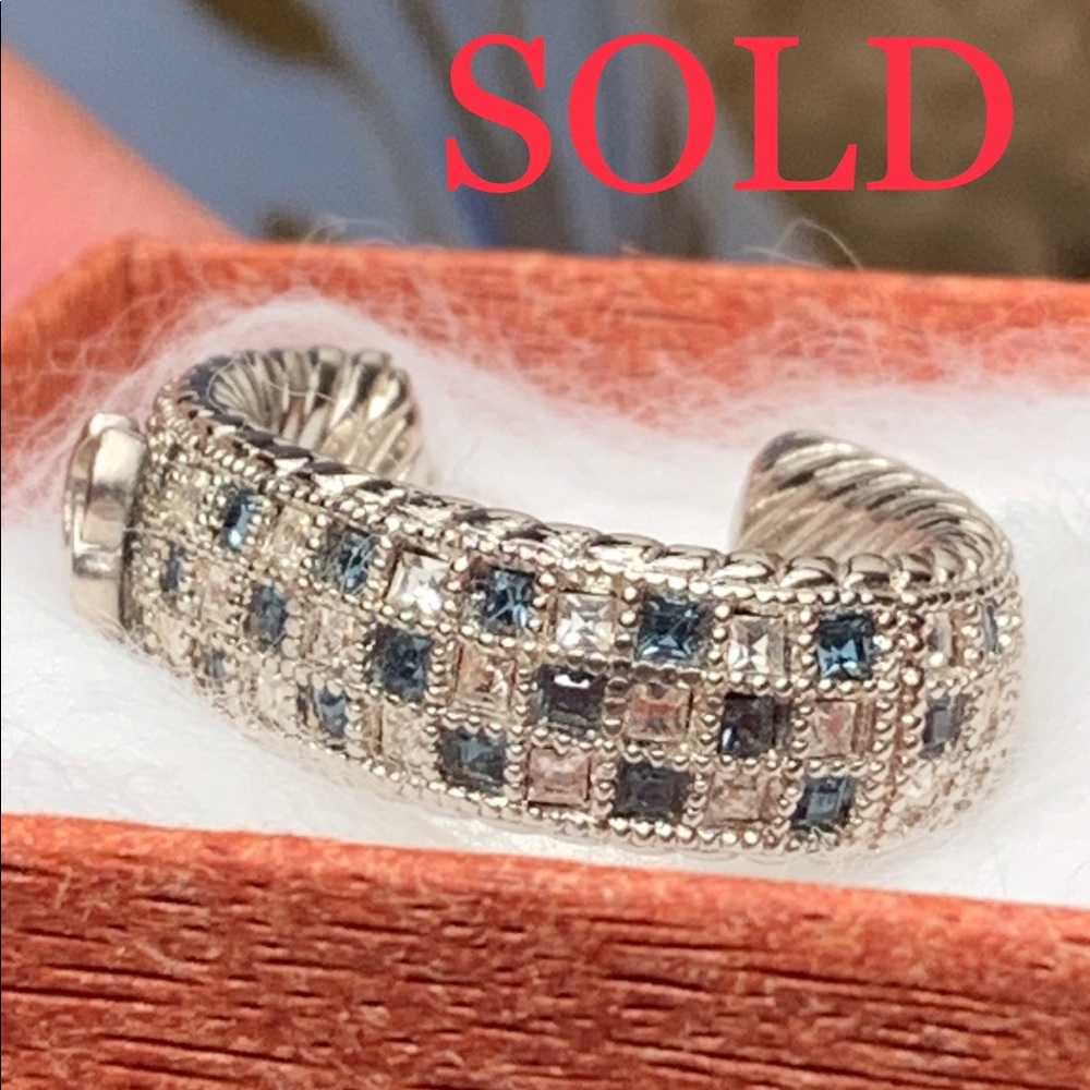 Chanel Silver Blue Crystal Hoop Earring